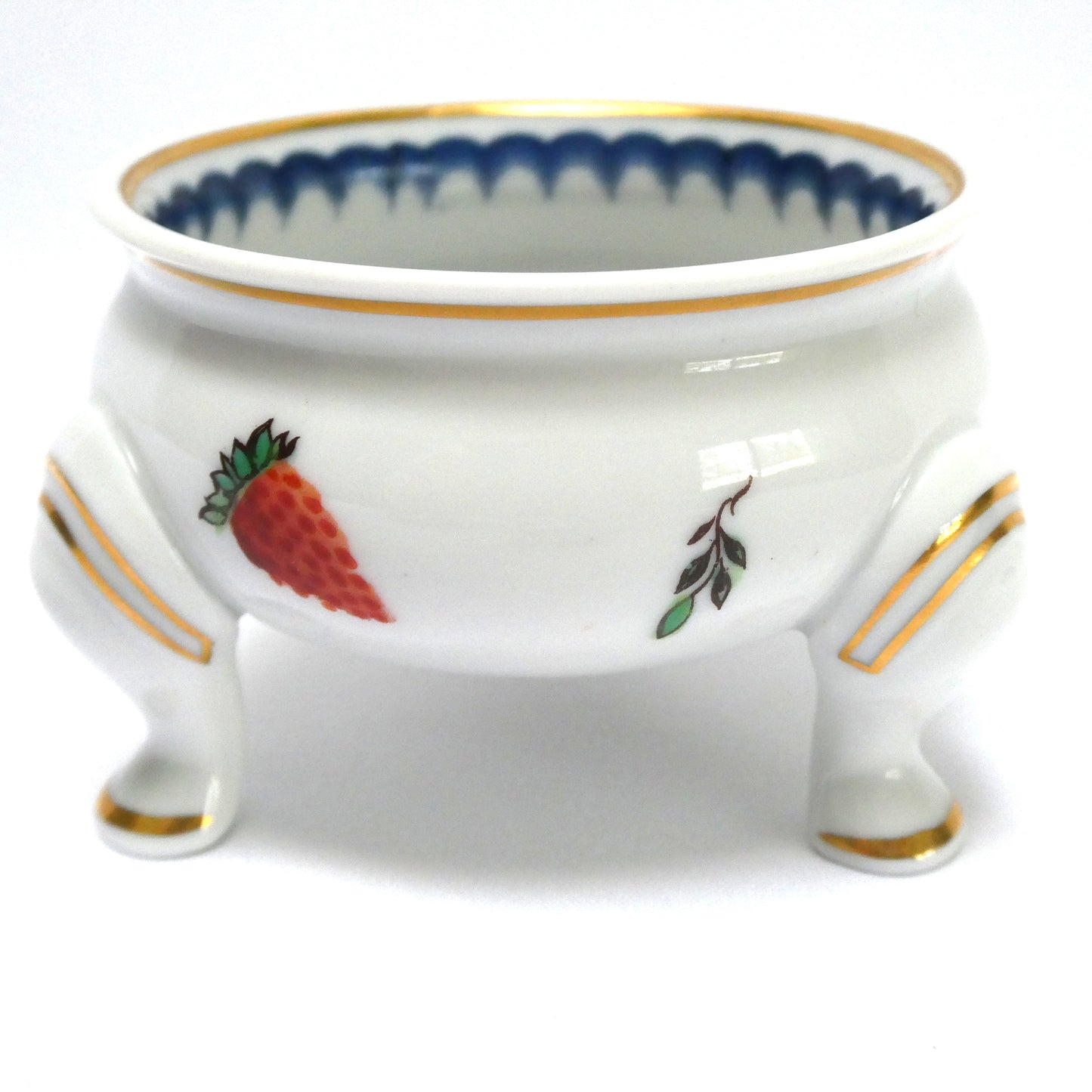Vintage Richard Ginori Three-Footed Italian Salt Dish Featuring Porcelain Fruit and Plum Pattern