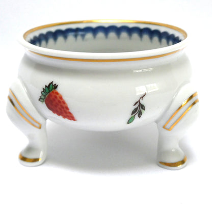 Vintage Richard Ginori Three-Footed Italian Salt Dish Featuring Porcelain Fruit and Plum Pattern
