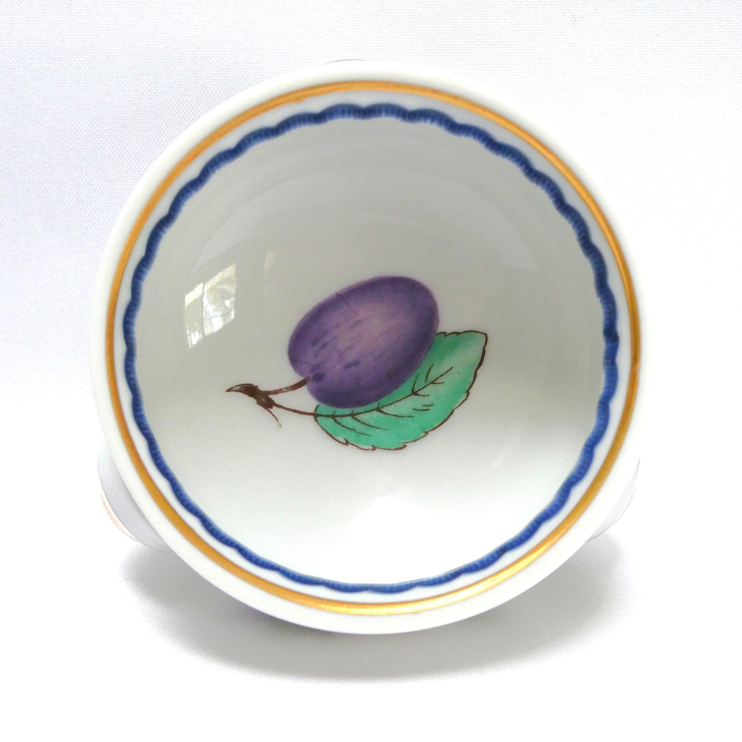 Vintage Richard Ginori Three-Footed Italian Salt Dish Featuring Porcelain Fruit and Plum Pattern