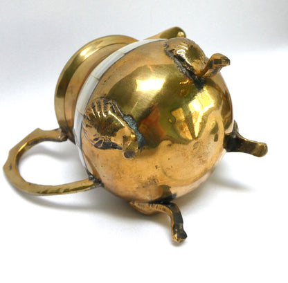 Stunning Vintage Brass and Mother-of-Pearl Lidded Sugar Bowl and Creamer, with matching serving tray