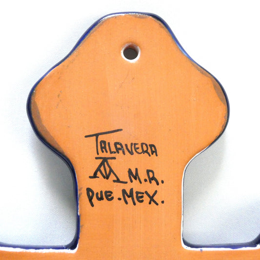 Vintage Authentic TalaMex Handmade Tecali Multicolor Mexican Talavera Ceramic Cross