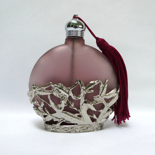 Vintage Purple Frosted Glass Art Studio Perfume Bottle with Maroon Tassel