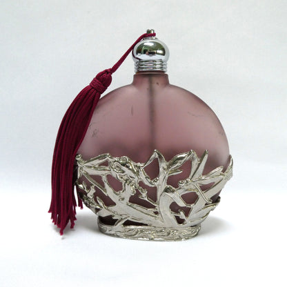 Vintage Purple Frosted Glass Art Studio Perfume Bottle with Maroon Tassel