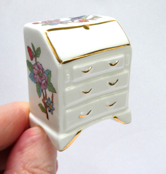 Vintage AYNSLEY MINIATURE English Floral Garden Bone China Gold-Trimmed Dressing Bureau