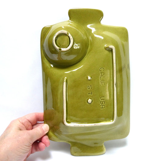 Rare Vintage Avacado Green Chip and Dip Blue Cheese Recipe Serving Platter, by The California USA Pottery Company