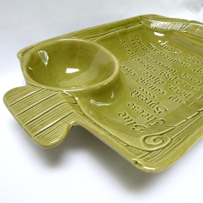 Rare Vintage Avacado Green Chip and Dip Blue Cheese Recipe Serving Platter, by The California USA Pottery Company