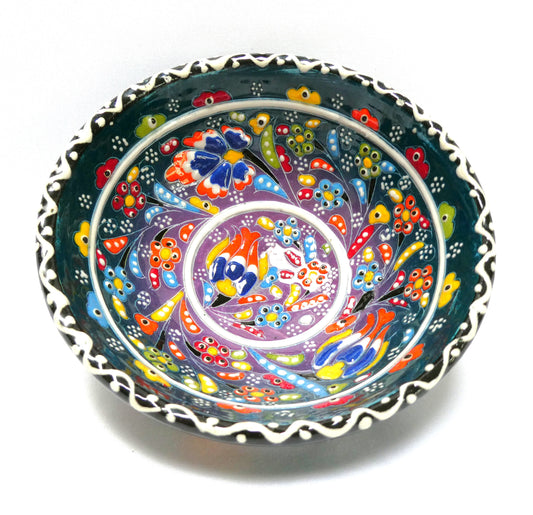 Vintage 5-inch Traditionally Handmade Turkish Serving Bowl, Vibrant Floral Pattern Hand-Signed by the Artist!