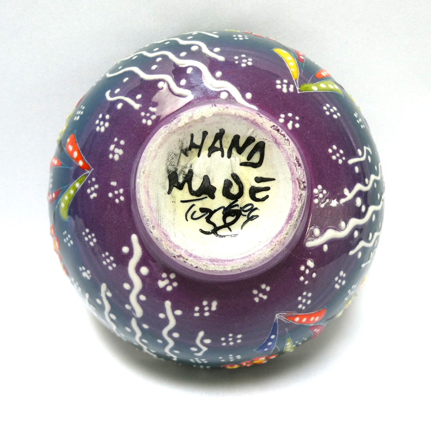 Vintage 5-inch Traditionally Handmade Turkish Serving Bowl, Vibrant Floral Pattern Hand-Signed by the Artist!