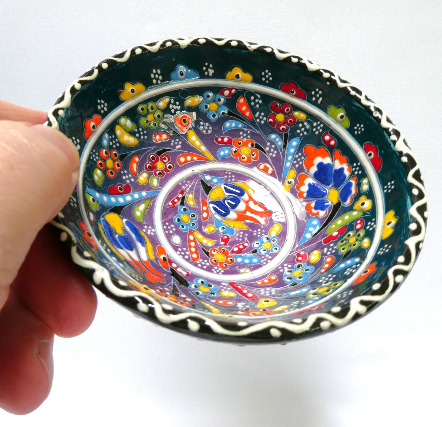 Vintage 5-inch Traditionally Handmade Turkish Serving Bowl, Vibrant Floral Pattern Hand-Signed by the Artist!