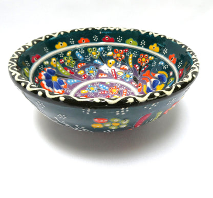 Vintage 5-inch Traditionally Handmade Turkish Serving Bowl, Vibrant Floral Pattern Hand-Signed by the Artist!