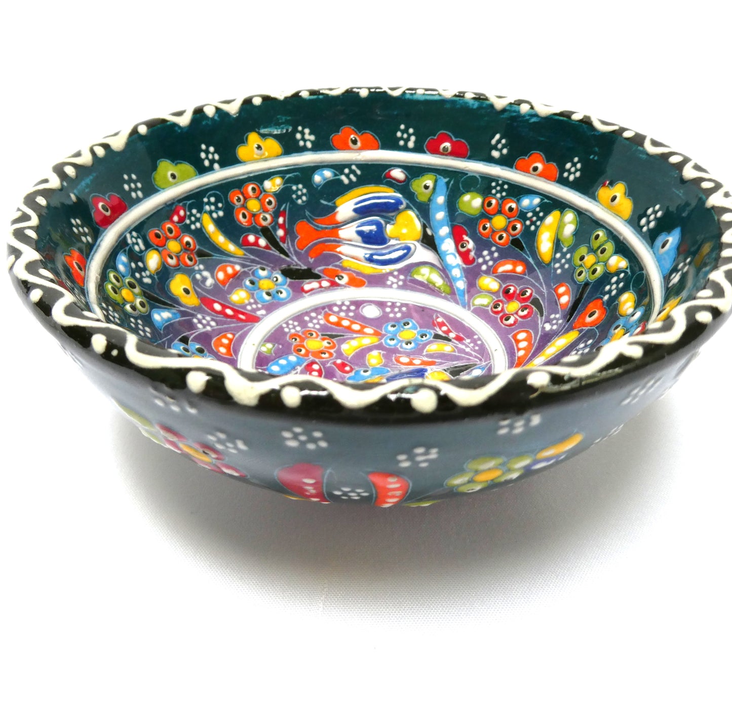 Vintage 5-inch Traditionally Handmade Turkish Serving Bowl, Vibrant Floral Pattern Hand-Signed by the Artist!