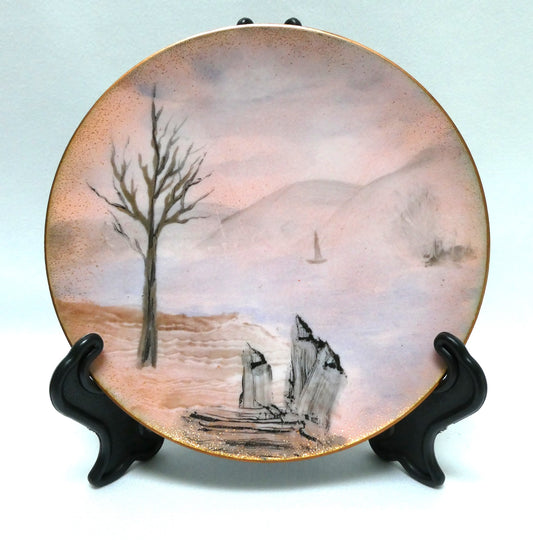 Vintage Enameled Copper Mini Dish, Hand-Painted by Canadian Artist D. Masse of Quebec, Canada