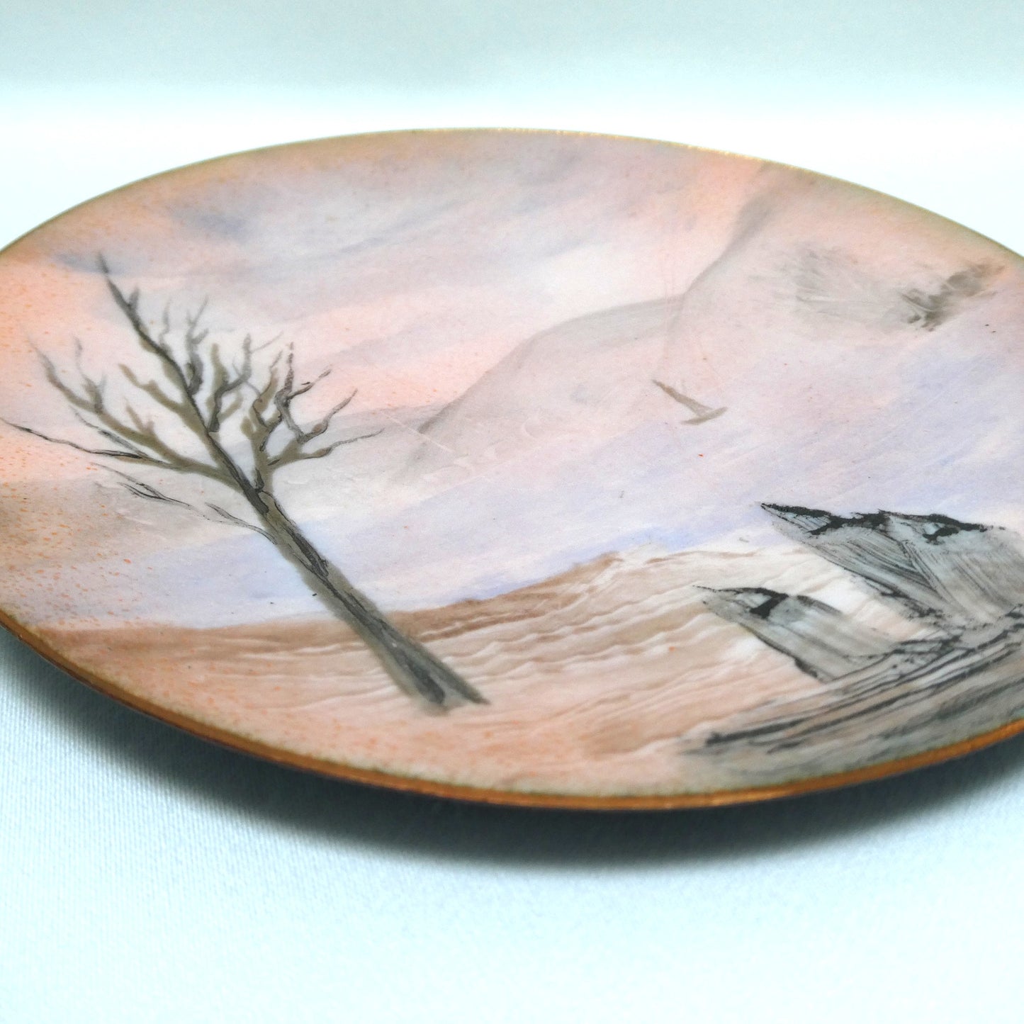 Vintage Enameled Copper Mini Dish, Hand-Painted by Canadian Artist D. Masse of Quebec, Canada