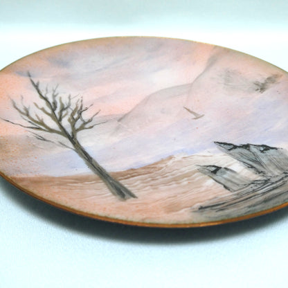Vintage Enameled Copper Mini Dish, Hand-Painted by Canadian Artist D. Masse of Quebec, Canada