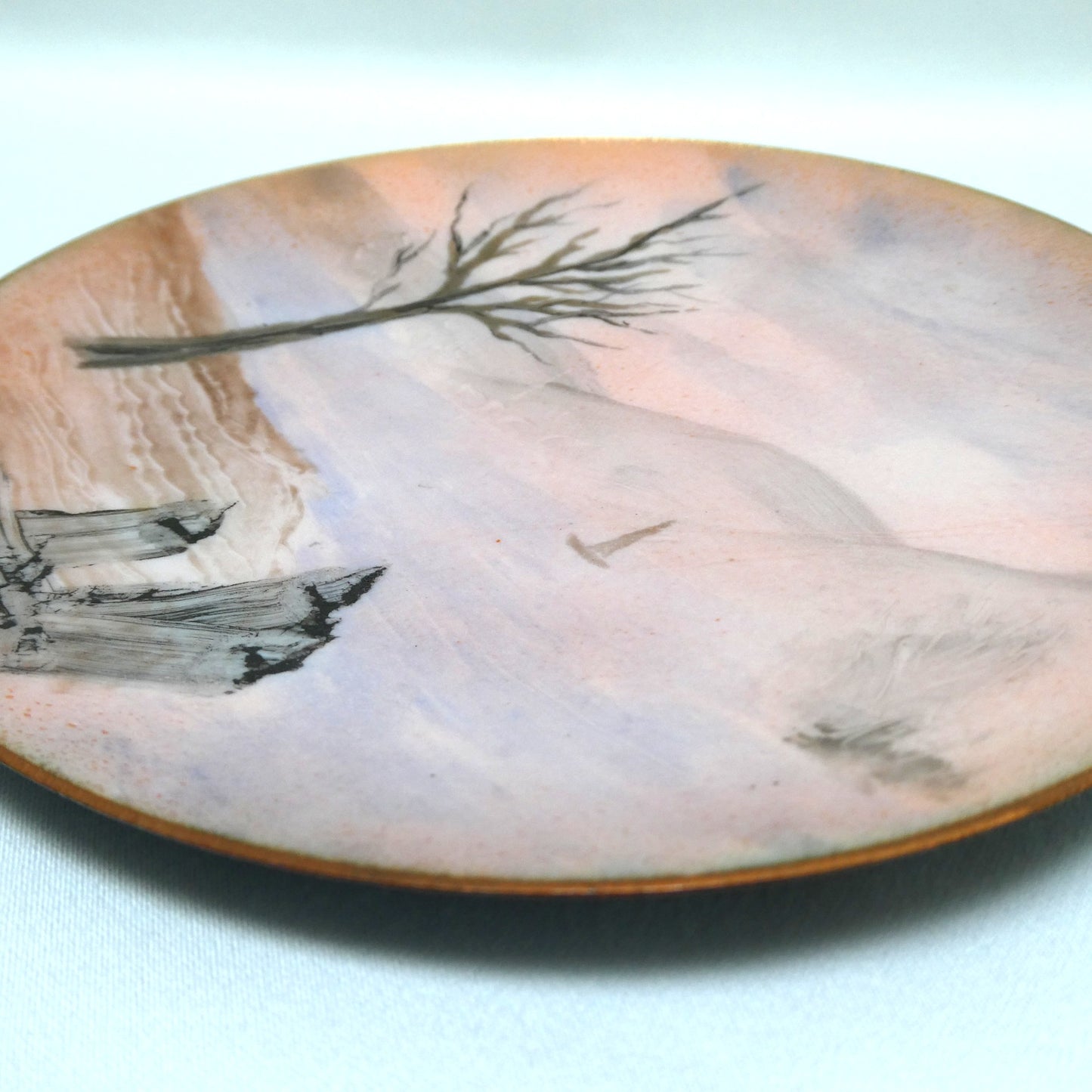 Vintage Enameled Copper Mini Dish, Hand-Painted by Canadian Artist D. Masse of Quebec, Canada