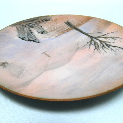 Vintage Enameled Copper Mini Dish, Hand-Painted by Canadian Artist D. Masse of Quebec, Canada