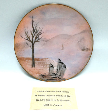 Vintage Enameled Copper Mini Dish, Hand-Painted by Canadian Artist D. Masse of Quebec, Canada