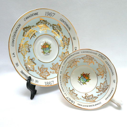 Vintage Rare Royal Grafton 1967 Centennial of Canadian Confederation Tea Cup and Saucer, Featuring the Gold Maple Leaves!