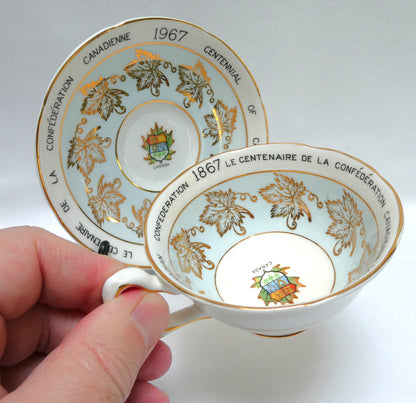 Vintage Rare Royal Grafton 1967 Centennial of Canadian Confederation Tea Cup and Saucer, Featuring the Gold Maple Leaves!