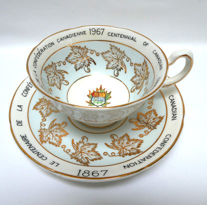 Vintage Rare Royal Grafton 1967 Centennial of Canadian Confederation Tea Cup and Saucer, Featuring the Gold Maple Leaves!