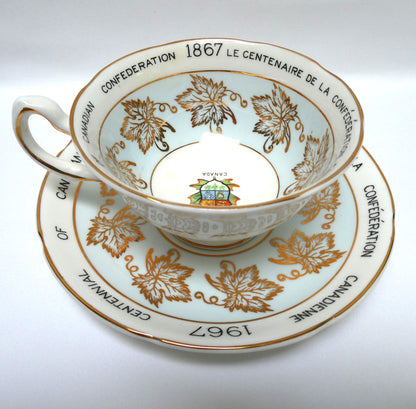Vintage Rare Royal Grafton 1967 Centennial of Canadian Confederation Tea Cup and Saucer, Featuring the Gold Maple Leaves!