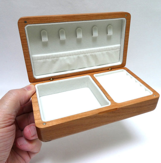 Contemporary Lazer-Etched Jewelry Caddy Box, Featuring a Hinged Lid, White Interior and Dandelions "Just Breathe"