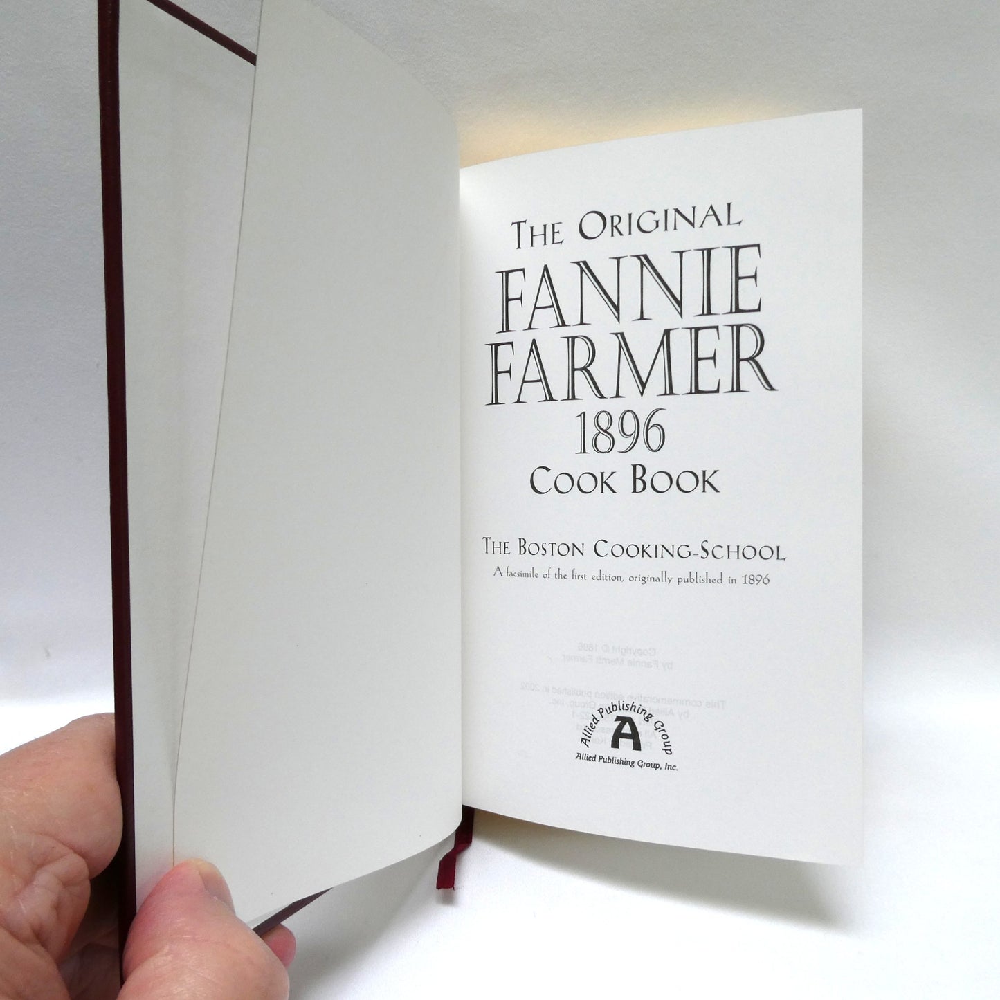 2002 Commemorative Edition of The ORIGINAL 1896 FANNIE FARMER COOKBOOK, in Leather with Gold-Gilting By The Boston Cooking School
