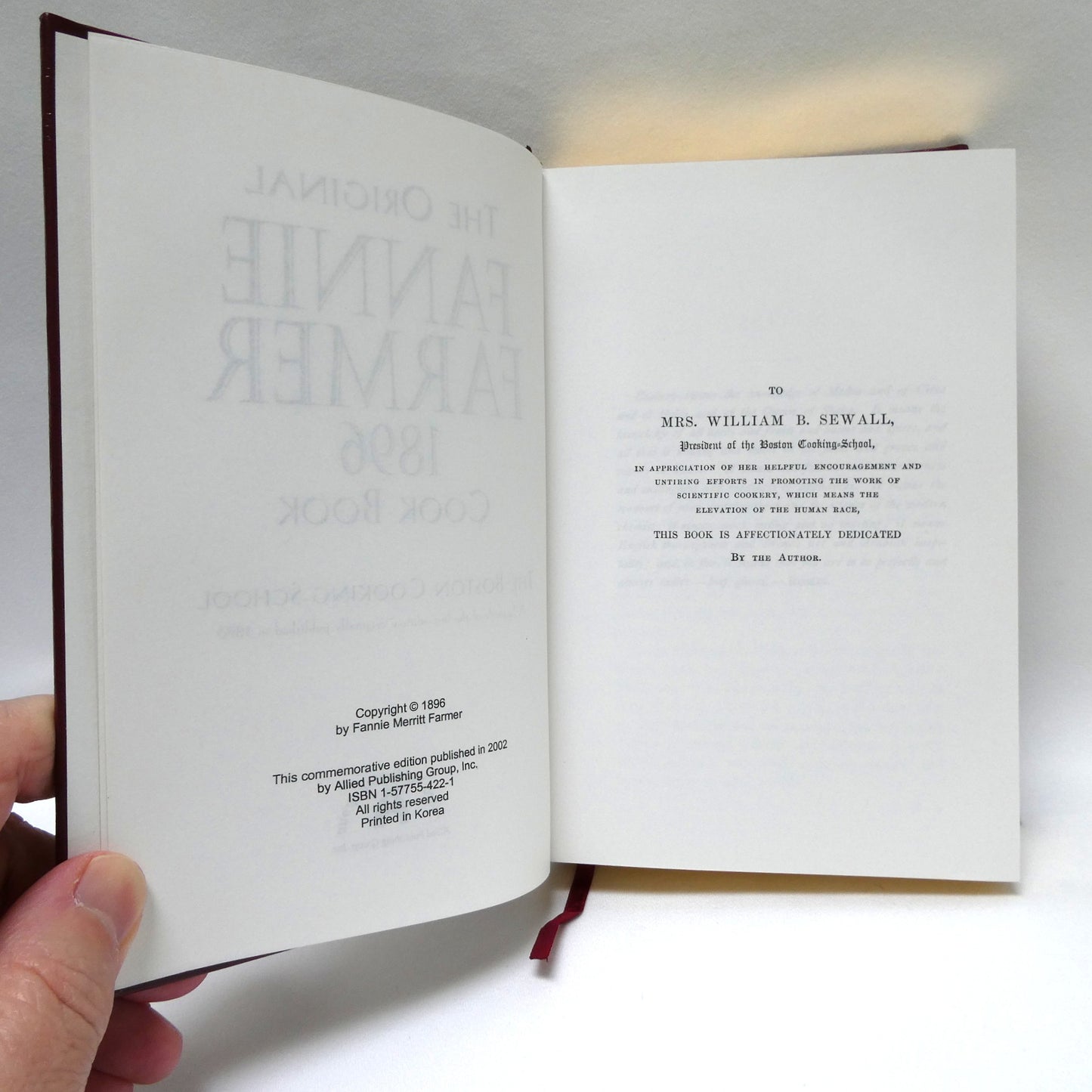 2002 Commemorative Edition of The ORIGINAL 1896 FANNIE FARMER COOKBOOK, in Leather with Gold-Gilting By The Boston Cooking School