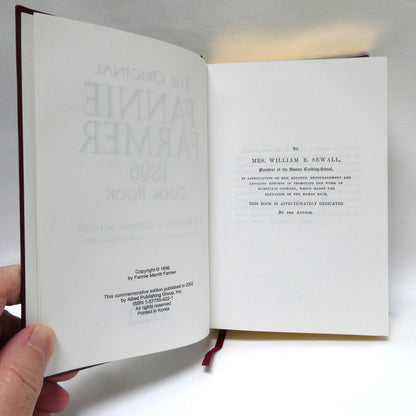 2002 Commemorative Edition of The ORIGINAL 1896 FANNIE FARMER COOKBOOK, in Leather with Gold-Gilting By The Boston Cooking School