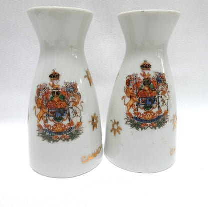 Vintage 1960’s SALT AND PEPPER SHAKER, Featuring the Royal Canadian Mounted Police (RCMP) AND The Official Coat of Arms of CANADA!