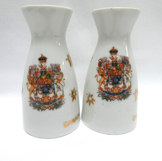 Vintage 1960’s SALT AND PEPPER SHAKER, Featuring the Royal Canadian Mounted Police (RCMP) AND The Official Coat of Arms of CANADA!