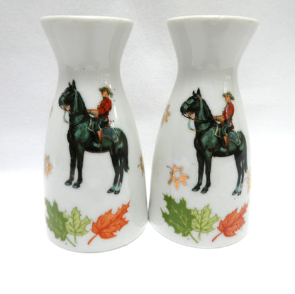 Vintage 1960’s SALT AND PEPPER SHAKER, Featuring the Royal Canadian Mounted Police (RCMP) AND The Official Coat of Arms of CANADA!