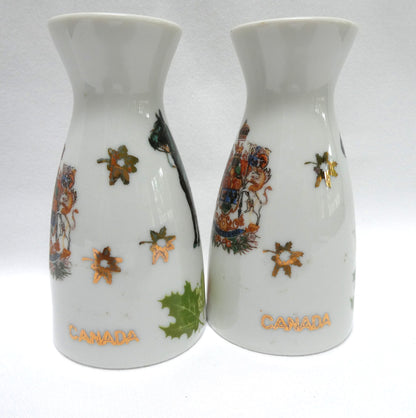 Vintage 1960’s SALT AND PEPPER SHAKER, Featuring the Royal Canadian Mounted Police (RCMP) AND The Official Coat of Arms of CANADA!