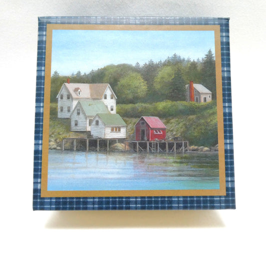 Vintage East Coast Atlantic Canada SET OF SIX COASTERS, and Original Box, Featuring a Serene Fishing Village