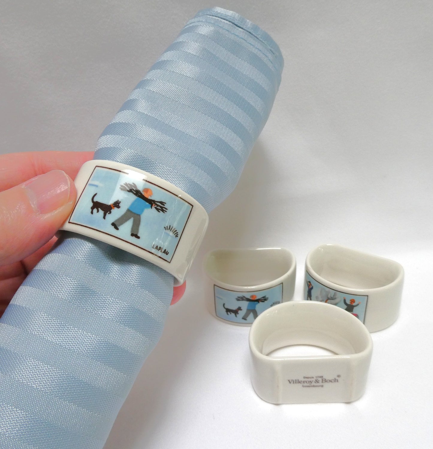 Vintage VILLEROY & BOCH Ceramic Napkin Rings: Designed by Naif Artist Gérard Laplau