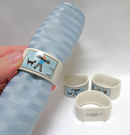 Vintage VILLEROY & BOCH Ceramic Napkin Rings: Designed by Naif Artist Gérard Laplau