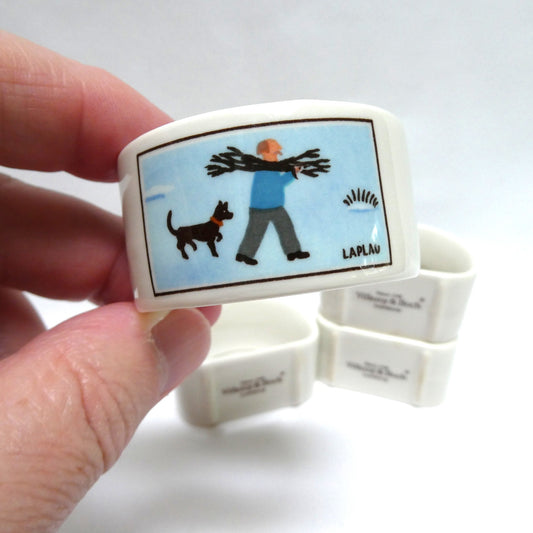 Vintage VILLEROY & BOCH Ceramic Napkin Rings: Designed by Naif Artist Gérard Laplau