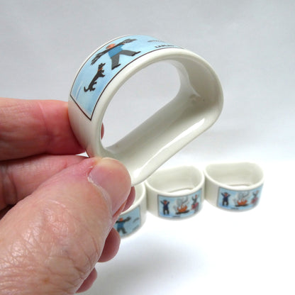 Vintage VILLEROY & BOCH Ceramic Napkin Rings: Designed by Naif Artist Gérard Laplau