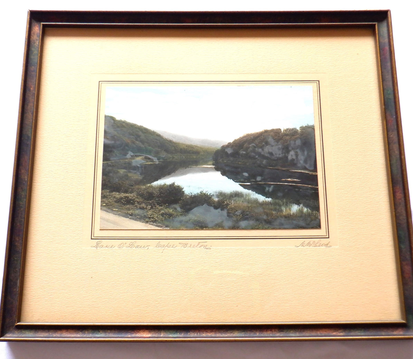 Original Vintage Nova Scotia Hand-Tinted Photograph by F.O. McLeod: LAKE O'LAW, CAPE BRETON ISLAND