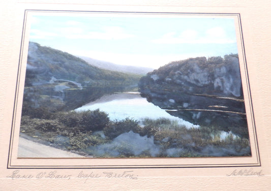 Original Vintage Nova Scotia Hand-Tinted Photograph by F.O. McLeod: LAKE O'LAW, CAPE BRETON ISLAND