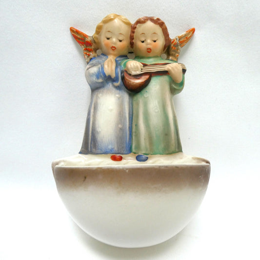 Goebel Hummel Model #146 Holy Water Porcelain Wall Font: Entitled 'Angel Duet' or Two Angels Singing