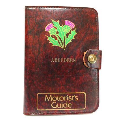 VINTAGE SCOTTISH MOTORIST'S GUIDE LEATHER POUCH: Featuring Aberdeen and The Scottish Thistle!