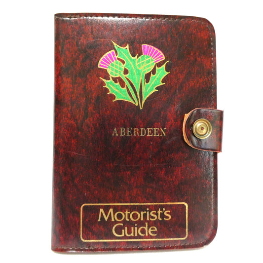 VINTAGE SCOTTISH MOTORIST'S GUIDE LEATHER POUCH: Featuring Aberdeen and The Scottish Thistle!