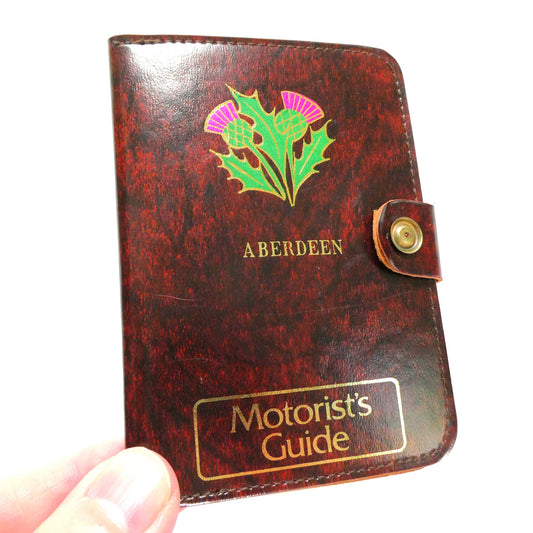 VINTAGE SCOTTISH MOTORIST'S GUIDE LEATHER POUCH: Featuring Aberdeen and The Scottish Thistle!