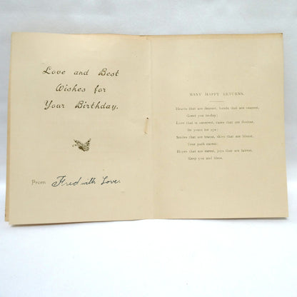 Antique 1900's Celluloid and Linen Greeting Card by Raphael Tuck and Sons: 'Pink Rose Happy Thoughts' in Original Frame!