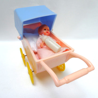 Pair of Vintage Toy Baby Plastic Prams, with Bonus Baby and Bottle, plus extra items!