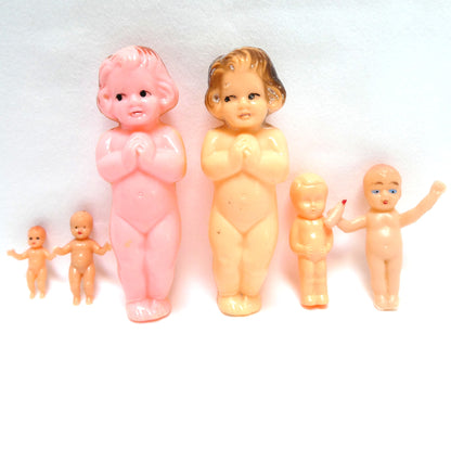 1950's Vintage Plastic Dollhouse Miniature Baby Figurines, aka "Frozen Charlotte Dolls"