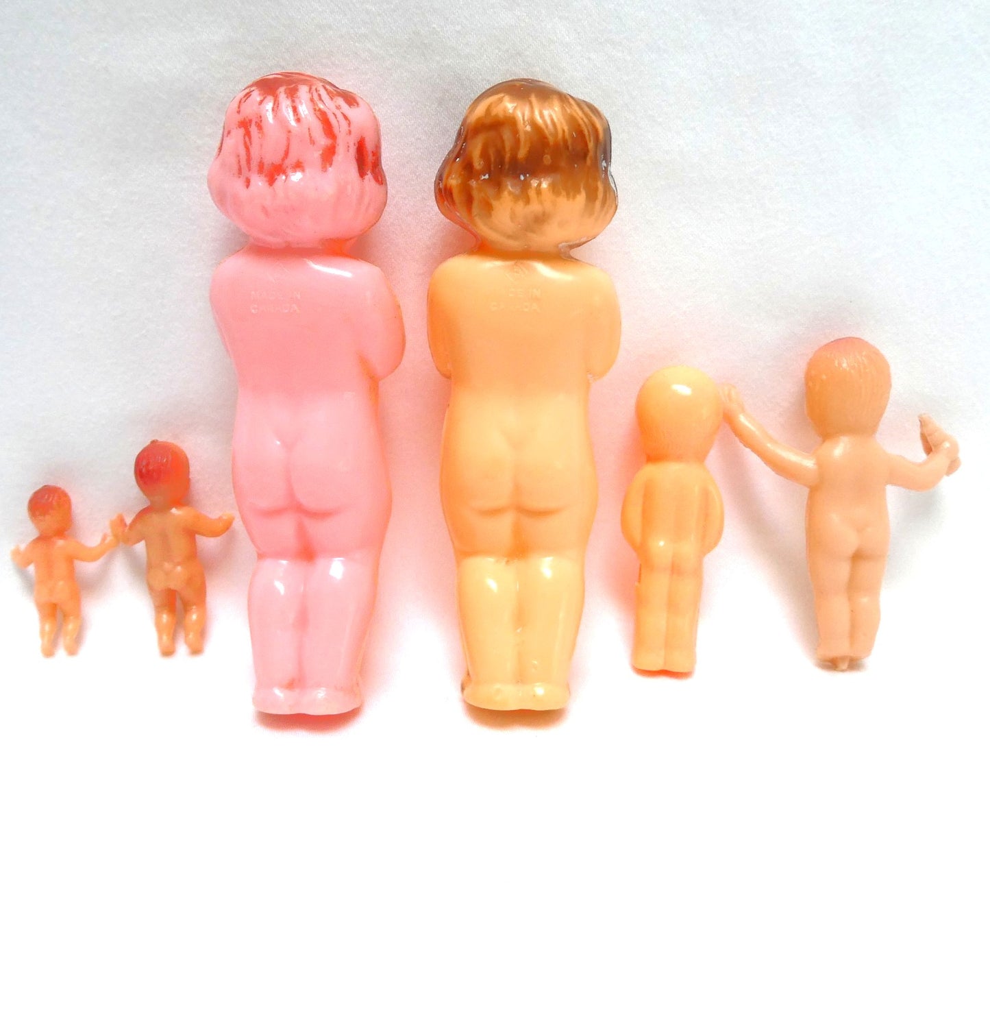 1950's Vintage Plastic Dollhouse Miniature Baby Figurines, aka "Frozen Charlotte Dolls"