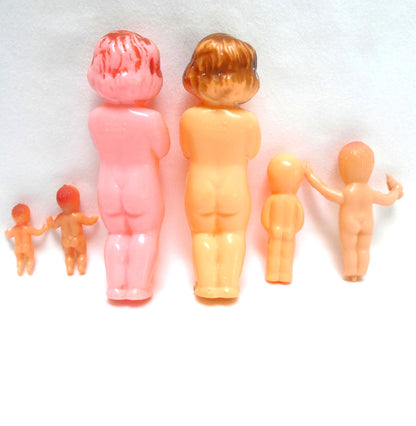 1950's Vintage Plastic Dollhouse Miniature Baby Figurines, aka "Frozen Charlotte Dolls"