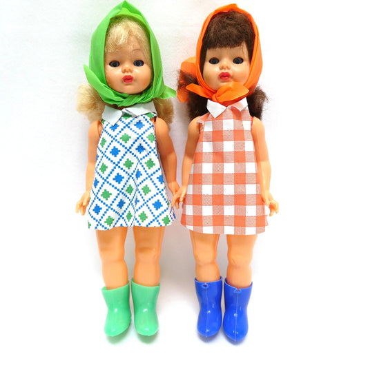 Vintage Pair of Galba Fully-Jointed Dolls: Italian Stork Brand 1950s, RARE Fully dressed in Original Clothing!